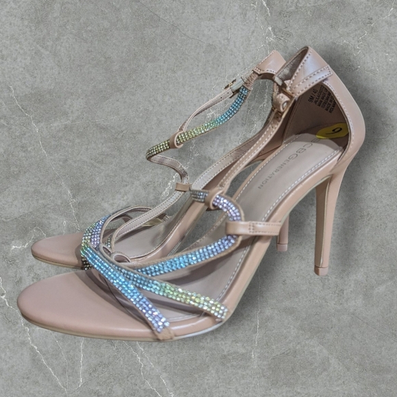 NWOT "Imperfect" BCBGeneration Nude Rhinestone Strappy Stiletto Heels – Size 9 - Picture 5 of 12